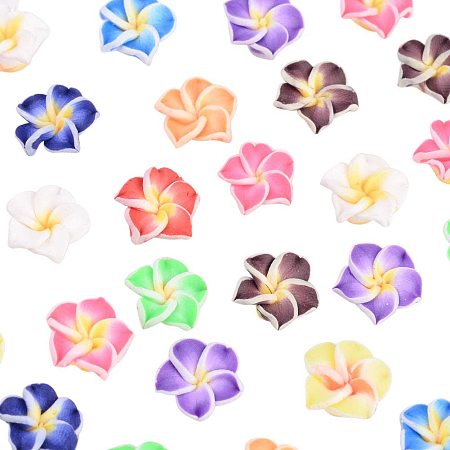 NBEADS 200pcs Assorted Colors Handmade Polymer Clay Plumeria Flower Beads 12x8mm 3D Plumeria Flower Spacer Loose Beads for Earrinf Jewelry Craft Making, Hole: 2mm