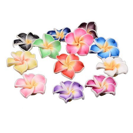 NBEADS 200PCS 15mm Random Mixed Color Polymer Clay Beads, Handmade Flower Plumeria Beads Loose Beads Spacer Charm Beads for Jewelry Making and Craft