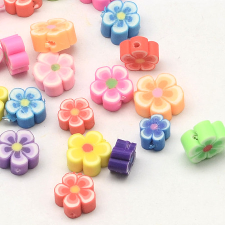 Honeyhandy Handmade Polymer Clay Flower Plum Blossom Beads, Mixed Color, 8~9x3~5mm, Hole: 2mm