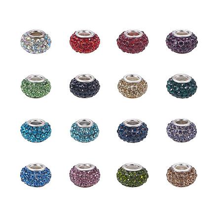 NBEADS 50pcs Mixed Color Pave Crystal Resin Beads, Rhinestone Large Hole European Charms Beads fit Bracelet Jewelry Making