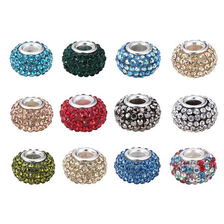 ARRICRAFT 50 PCS 15x10mm Grade A Rhinestone European Beads Large Hole Resin Beads with Silver Brass Core, Mixed Color