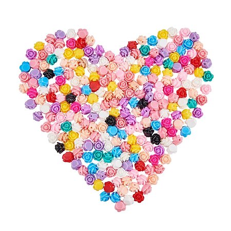 NBEADS 1000 Pcs Opaque Resin Beads, Rose Flower, Mixed Color, 9x7mm, Hole: 1mm