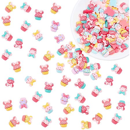 ARRICRAFT 200PCS Cake Cabochons, Plastic Resin Cabochons, Flat Back Cupcake Beads, Cabochon Embellishments for Craft Scrapbooking Jewelry Making-Mixed Color