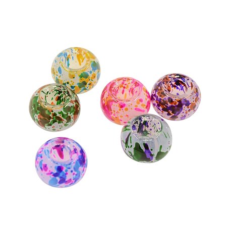 NBEADS 100PCS 15mm Mixed Color Spray Painted Glass Beads, Large Hole European Charms Beads with Silver Brass Cores, fit Bracelet Necklace DIY Jewelry Making