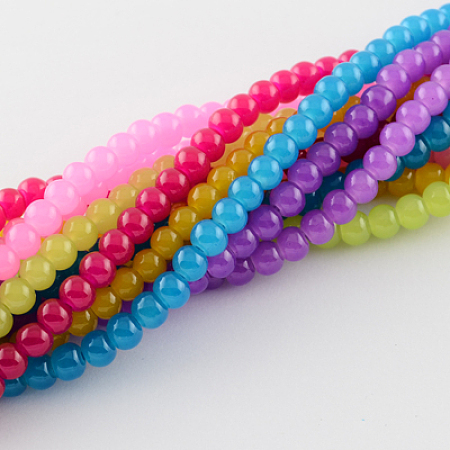 Imitation Jade Glass Beads Strands, Spray Painted, Round, Mixed Color, 6mm; Hole: 1.3~1.6mm, about 133pcs/strand, 31.4 inches