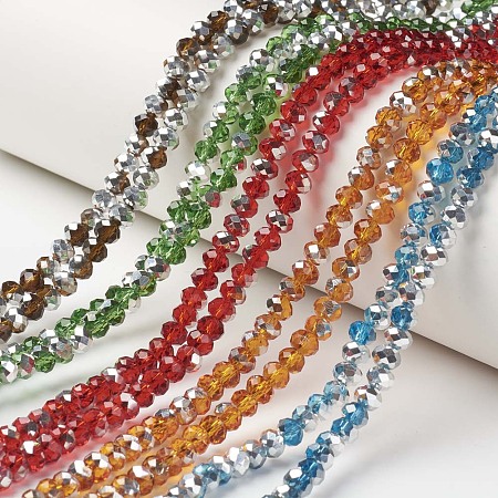 ARRICRAFT Electroplate Transparent Glass Beads Strands, Half Silver Plated, Faceted, Rondelle, Mixed Color, 4x3mm, Hole: 0.4mm, about 123~127pcs/strand, 16.5~16.9 inch(42~43cm)