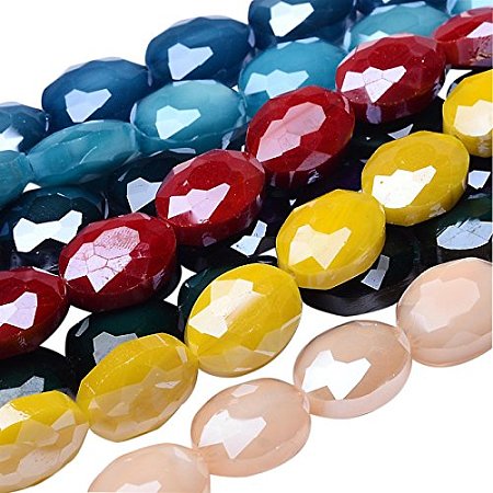 NBEADS 5 Strands Faceted Oval Electroplate Mixed Color Glass Bead Strands with 16x12x7mm,Hole:1mm,about 24pcs/strand