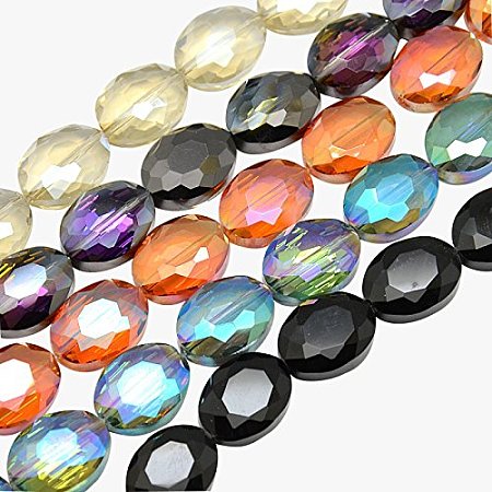 NBEADS 5 Strands Mixed Color Electroplate Crystal Glass Oval Beads Strands with 16x12x7mm, Hole:1mm, about 40pcs/strand
