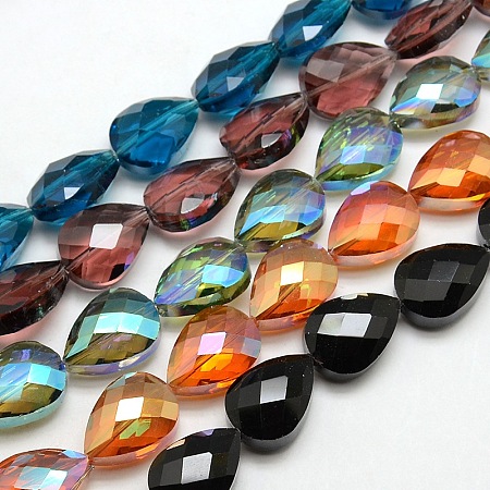 Honeyhandy Electroplate Crystal Glass Teardrop Beads Strands, Faceted, Color Plated, Mixed Color, 18x13x9mm, Hole: 1mm, about 40pcs/strand, 28.3 inch
