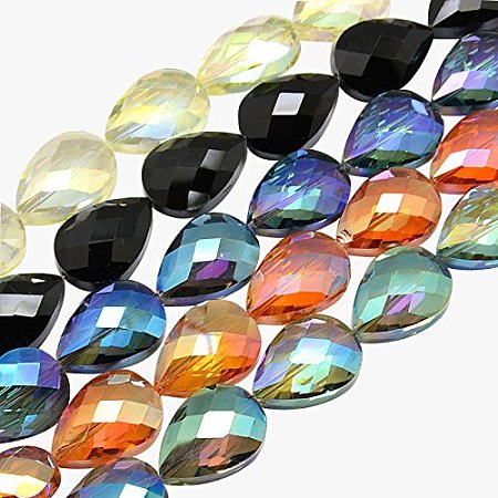 NBEADS 5 Strands Mixed Color Electroplate Crystal Glass Drop Beads Strands with 24x17x11mm, Hole: 1mm, about 30pcs/strand