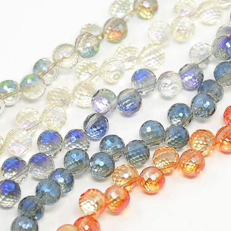 NBEADS Faceted Electroplate Glass Round Beads Strands, Rainbow Plated, Mixed Color, 8mm, Hole: 1mm; about 99pcs/strand, 26