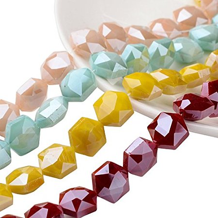 NBEADS 5 Strands Faceted Hexagon Mixed Color Electroplate Opaque Glass Beads Strands with 15x14x8.5mm,Hole: 1mm,about 24pcs/strand
