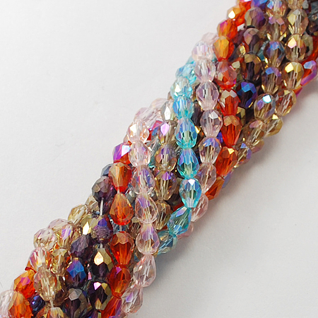 Honeyhandy Electroplate Glass Beads, AB Color, Faceted, teardrop, Mixed Color, 15x10x10mm, Hole: 2mm, about 50pcs/strand