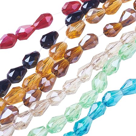 NBEADS 10 Strands Rainbow Plated Faceted Drop Mixed Color Electroplate Glass Beads Strands with 6x4mm,Hole: 1mm,about 72pcs/strand