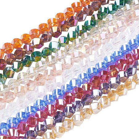 NBEADS 10 Strands AB Color Plated Faceted Twist Mixed Color Electroplate Glass Beads Strands with 8x8x8mm,Hole:1mm, About 72pcs/Strand