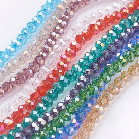 Arricraft Electroplate Glass Beads Strands, AB Color Plated, Faceted Rondelle, Mixed Color, 3.5~4x2.5~3mm, Hole: 0.5mm, about 140pcs/strand, 15.5 inches