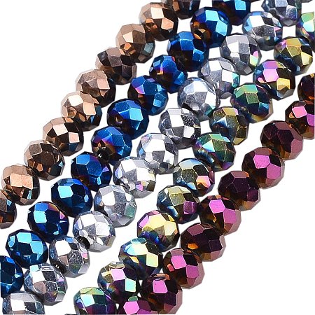 NBEADS 10 Strands Faceted Abacus Mixed Color Electroplate Glass Bead Strands With 4x3mm,Hole: 1mm,About 150pcs/strand