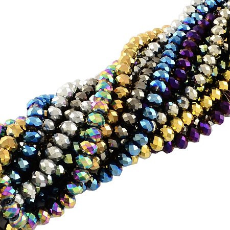 NBEADS 10 Strands Mixed Color Plated Faceted Abacus Electroplate Glass Bead Strands With 8x6~7mm,Hole: 1mm,About 72pcs/strand