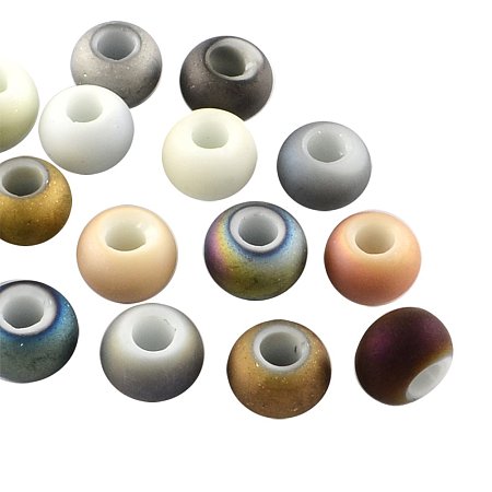 NBEADS 100pcs/bag Imitation Porcelain Large Hole Beads Mixed Color Matte Electroplated Glass Beads with 14~15x10mm,Hole: 5~6mm