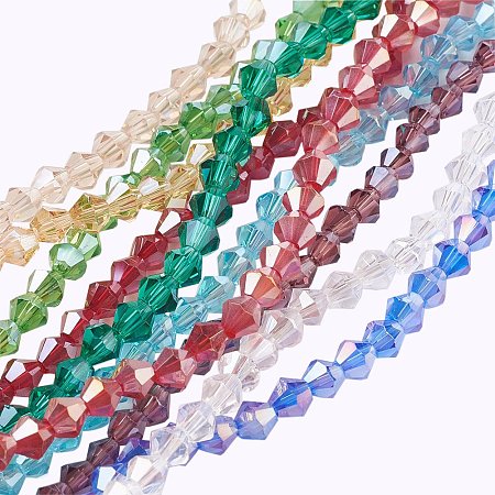 NBEADS 10 Strands AB Color Plated Faceted Bicone Mixed Color Glass Beads Strands with 4x4mm,Hole: 1mm,about 118pcs/strand