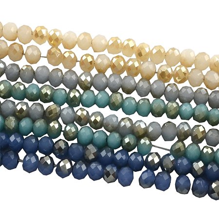 NBEADS 10 Strands Half Plated Imitation Jade Faceted Abacus Glass Bead, Mixed Color, 4x3mm, Hole: 1mm; About 150pcs/strand