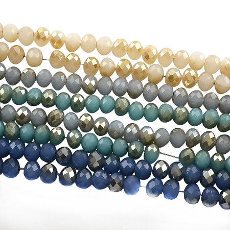 NBEADS 10 Strands Half Plated Imitation Jade Faceted Abacus Mixed Color Glass Bead Strands with 6x4mm,Hole: 1.5mm,about 100pcs/strand