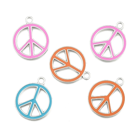Honeyhandy Alloy Enamel Pendants, Lead Free and Cadmium Free, Peace Sign, Platinum Metal Color, Mixed Color, 29x24.5x2mm, Hole: 3mm
