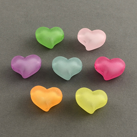 Honeyhandy Frosted Acrylic Beads, Bead in Bead, Heart, Mixed Color, 15~16x21x12mm, Hole: 3mm, about 230pcs/500g