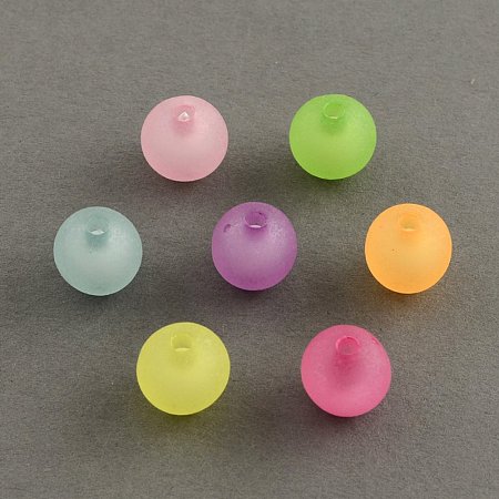 NBEADS 500g Frosted Acrylic Beads, Bead in Bead, Round, Mixed Color, 12mm, Hole: 2.5mm; about 570pcs/500g
