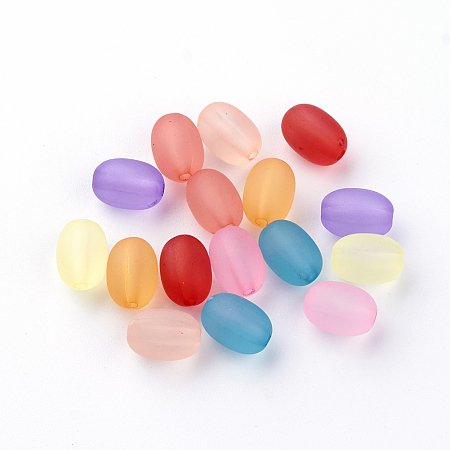 Honeyhandy Transparent Acrylic Beads, Frosted, Oval, Mixed Color, 10~10.5x7~7.5mm, Hole: 1.5mm, about 1300pcs/500g.