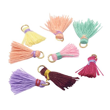 Nbeads 100pcs Mixed Color Cotton Tassel Pendant Decorations with Brass Finding for Jewelry Making