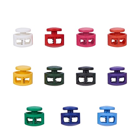ARRICRAFT Plastic Spring Cord Locks, with Iron Findings, Platinum, Mixed Color, 17x17x16mm, Hole: 4x6.5mm