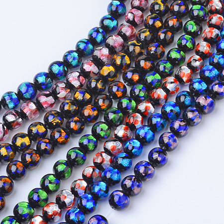ARRICRAFT Handmade Silver Foil Glass Beads, Round, Mixed Color, 8x7.5~8mm, Hole: 1~1.5mm