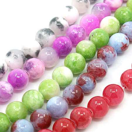 Honeyhandy Natural Persian Jade Beads Strands, Dyed, Round, Mixed Color, 8mm, Hole: 1.2~1.5mm, about 50pcs/strand, 16 inch