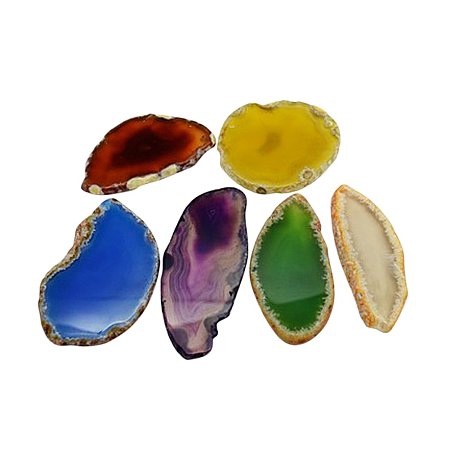 NBEADS 1000g Natural Agate Slices Big Pendants, Dyed, Mixed Color, 50~110x27~60x5~10mm, Hole: 2mm; about 20~40pcs/kg