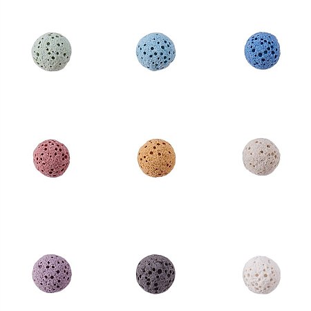 NBEADS 200 Pcs Lava Perfume Beads, Dyed, Round, No Hole/Undrilled, Mixed Color, 8mm