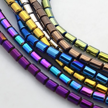 Honeyhandy Electroplate Non-magnetic Synthetic Hematite Beads Strands, Column, Mixed Color, 5x4mm, Hole: 1mm, about 75pcs/strand, 15.7 inch