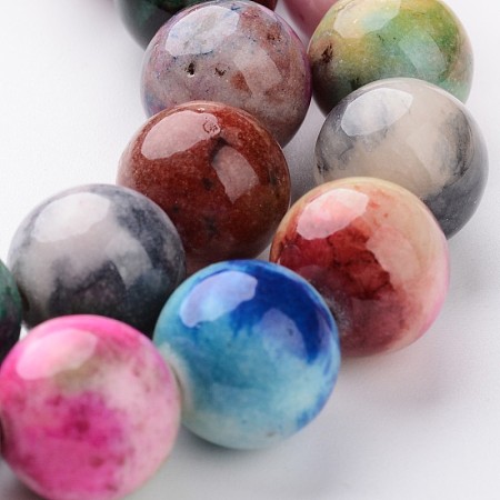 NBEADS Natural White Jade Bead Strands, Dyed, Round, Colorful, 12mm, Hole: 1mm; about 33pcs/strand, 16