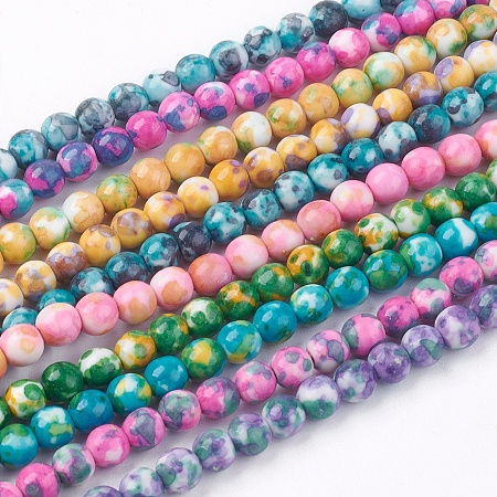 ARRICRAFT Synthetic Ocean White Jade Beads Strands, Dyed, Round, Mixed Color, 6mm, Hole: 1mm; about 66pcs/strand, 15.74 inches