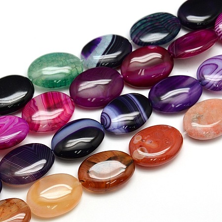Arricraft Natural Striped Agate/Banded Agate Oval Bead Strands, Dyed, Mixed Color, 20x15x8mm, Hole: 1.2mm, about 20pcs/strand, 15.74 inch