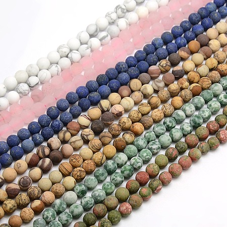 Honeyhandy Natural & Synthetic Mixed Stone Bead Strands, Frosted, Round, 8mm, Hole: 1mm, about 47~49pcs/strand, 14.9~15.6 inch