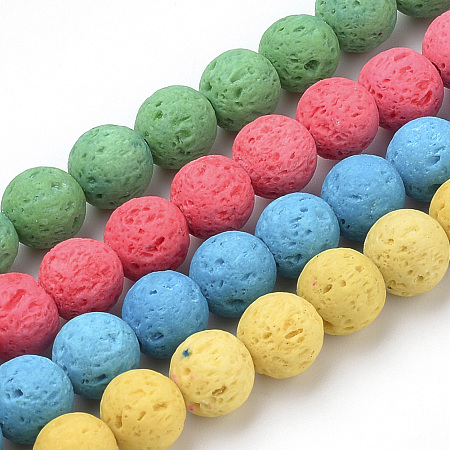 ARRICRAFT Synthetic Lava Rock Beads Strands, Dyed, Round, Mixed Color, 6mm, Hole: 1mm; about 61pcs/strand, 14.96 inches(38cm)