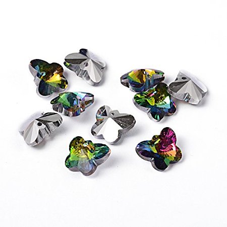 NBEADS 100Pcs Handmade Glass Pendants, Faceted Butterfly, Silver Plated, 7mm thick, hole: 1mm