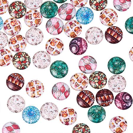 NBEADS 200PCS 12mm Random Mixed Color Printed Glass Dome Cabochons Half Round Cabochons Tiles, for Photo Pendant Craft Jewelry Making