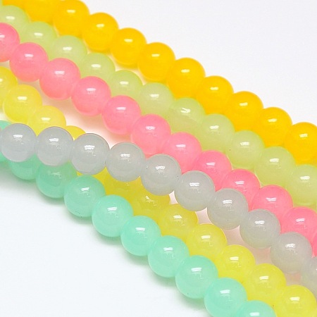 Arricraft Imitation Jade Glass Round Bead Strands, Mixed Color, 8mm, Hole: 1mm, about 52pcs/strand, 15.7 inches