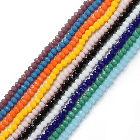 Honeyhandy Faceted Rondelle Glass Beads Strands, Mixed Color, 3.5x2.5~3mm, Hole: 0.8mm, about 125~128pcs/strand, 13.7~14.1 inch(35~36cm)