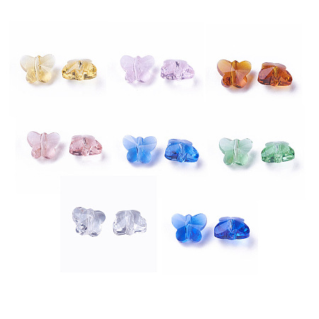 Honeyhandy Transparent Glass Beads, Faceted, Butterfly, Mixed Color, 6.5x8x5.5mm, Hole: 1mm