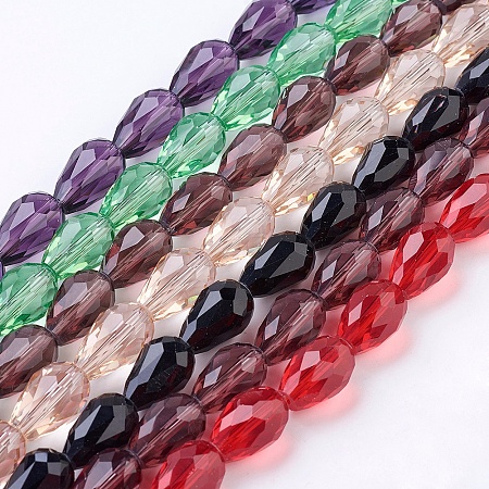 ARRICRAFT Glass Beads Strands, Faceted, teardrop, Mixed Color, 15x10mm, Hole: 2mm, about 50pcs/strand, 31 inches