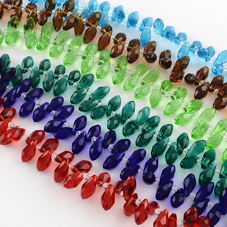 ARRICRAFT Faceted Teardrop Transparent Glass Bead Strands, Mixed Color, 12x6mm, Hole: 1mm, about 100pcs/strand, 15.7 inches