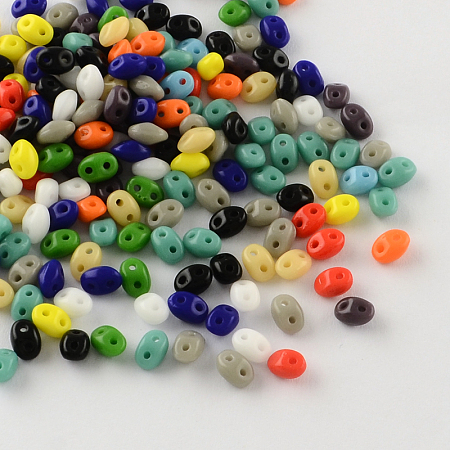 ARRICRAFT 2-Hole Seed Beads, Czech Glass Beads, Mixed Color, 5x3.5x3mm, Hole: 0.5mm, about 650pcs/bag